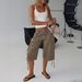 Retro Women's Camouflage Cargo Shorts Pleated Loose Fit Slimming Wide Leg Cropped Jeans_ecoleips.com
