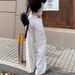 Women's High-Waisted Wide Leg Jeans White Loose Fit Slim Straight Leg Drape Detail Early Autumn Style for Petite Figures_ecoleips.com