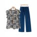 2026 European American Foreign Trade Loose-fitting Ruffle Sleeve Printed T-shirt With Belt And Solid Color_ecoleips.com
