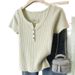 Women's Breathable Knit V-Neck T-Shirt Short Sleeve Lightweight Summer Top Slim Fit Comfort Stretch_ecoleips.com