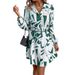 Fall Floral Print Blouse Dress With Lace Trim, Relaxed Fit Long Sleeve Shirt Dress For Casual Office Wear_ecoleips.com