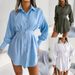 Ins Style Real Shot Spring Summer Casual Lantern Sleeve Waist-Cinching Asymmetric Shirt Dress_ecoleips.com