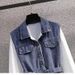 Women's Clothing New Large Size Fat Girl Fashion Street Design Two Piece Shirt Top Splicing Denim_ecoleips.com