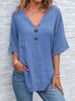 Women's Clothing Women's Casual Button Down Top V Neck Short Sleeve Regular Fit Pullover Multi Color Blouse_ecoleips.com