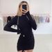 New Dresses 2025 Woman Fashion Summer High-neck Purple Long-sleeved Pleated Tie-up Dress Skirt Women's Clothing_ecoleips.com