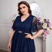 Plus Size Women's Elegant Bridesmaid Dress V Neck Lace Large Skirt Fashion_ecoleips.com