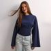 Women's Solid Color Round Neck Slim Fit Long Sleeve Top With Flared Sleeves - Comfortable & Stylish Casual Blouse For Everyday Wear_ecoleips.com