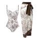 Women's retro suit swimsuit for women Ink painting printed jumpsuit chiffon gauze skirt vacation beauty swimwear_ecoleips.com