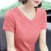 V-neck T-shirt Women's Short-sleeved Cotton Top Women's New Solid-color Loose Large-size Chicken Heart Collar Solid-color Bottoming Shirt_ecoleips.com
