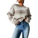 Oversized Color-Block Sweater – Drop Shoulder Long Sleeve Knit Top (S-L,Apricot,Black))_ecoleips.com