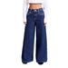 Women's Clothing Distressed Wide-Leg Jeans For Women – Rhinestone Pocket Boho Denim Pants (S-XXL, Vintage Wash, Non-Stretch)_ecoleips.com