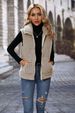 Women's lapel sleeveless loose striped zipper plush casual waistcoat_ecoleips.com