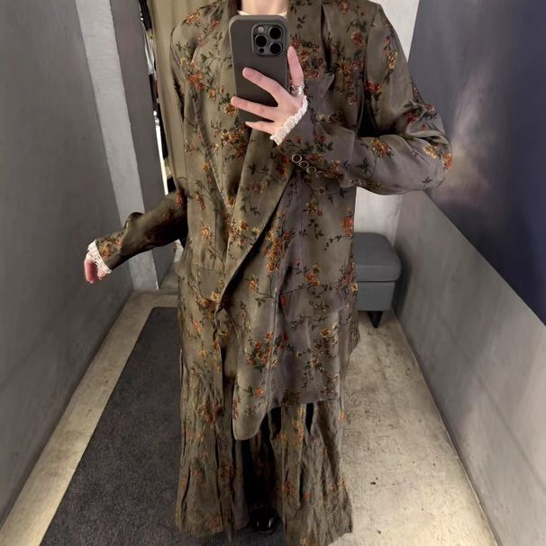 Imported Cupro Silk, Dirty Dye Style Small Floral Print Blazer_ecoleips.com