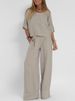 K Casual And Fashionable Pocket Pants Beach Suit Short Sleeved Top Pullover Set Women's Solid Color Two-piece Set_ecoleips.com