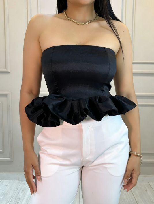 Women's Sexy Strapless Vest Top European American Fashion Unique Waist Cinching Design Gathered Back_ecoleips.com