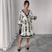 Women's Clothing Plus Size Clothes Elegant Plus Size Puff Sleeve V-Neck Dress – Printed Flowy Winter Dress For Women, High Waist Slimming & Stylish_ecoleips.com