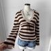 European American Striped V-Neck Sweater Long Sleeve Slim Fit Hooded High Street Style Women's Cute Design Wholesale_ecoleips.com