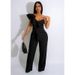 Women's Ruffled One-Shoulder Sleeveless Jumpsuit Deep V Neck Loose Fit Solid Color European American Style_ecoleips.com