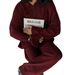 Women's Knit Sweater & Wide Leg Pants Set – Polo Collar Lapel Two-Piece Outfit (Greyish/Pinkish/Burgundy)_ecoleips.com