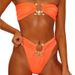 Women's High-Waisted Strapless Bikini Two-Piece Swimsuit Solid Color Cutouts Metallic Embellishments_ecoleips.com
