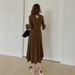 K Trendy Bell-sleeved V-neck Sweater Dress For Women; A Minority Design With A Slender Waist And Slimming Effect_ecoleips.com