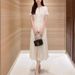 Elegant Maxi Dress For Women Knitted Lace Trim Ruffled Sleeves Floral Embroidery A-Line Silhouette_ecoleips.com