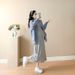 Spring New Korean Fashion Gray Knitted Camisole Dress + Blue Plaid Shirt Two-Piece Set For Pregnant Women_ecoleips.com
