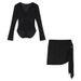 American Style Spicy Girl Elegant Slim V-Neck Long Sleeve One-Piece T-Shirt Women Winter Tie-Up Bodycon Skirt Two-Piece_ecoleips.com