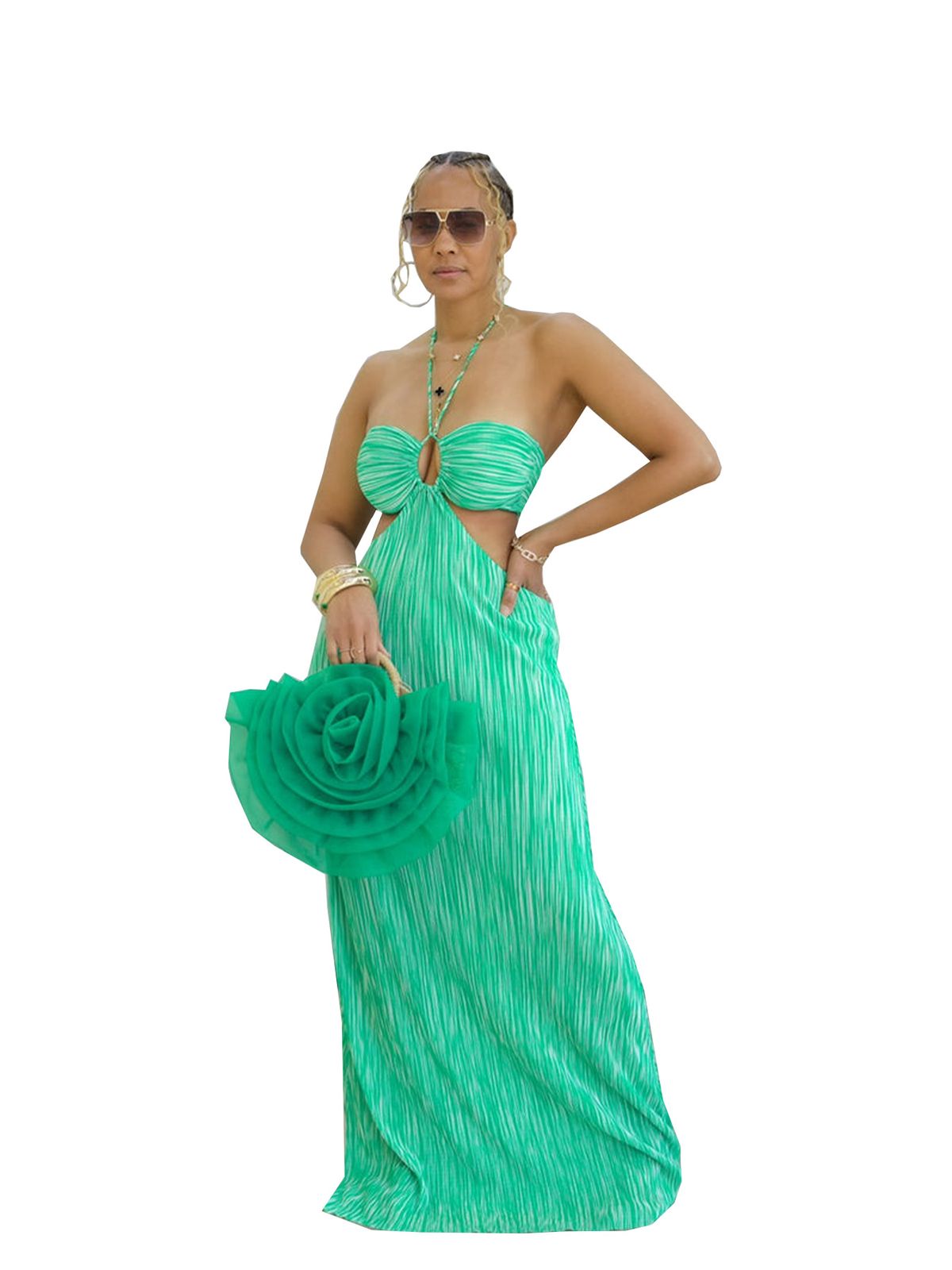 TW881 Halter Neck Slim Fit Striped Print Beach Vacation Dress For Women Sweet And Sexy_ecoleips.com