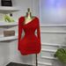 Women's Asymmetrical Neckline Short Dress With Long Sleeves Elegant Slimming Pleated Design American Style Floral INS_ecoleips.com