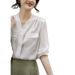 Striped Collar 7/8 Sleeve Shirt For Women, Unique Chic Design, Pure Desirable, High-end, Light Luxury, Feminine And_ecoleips.com