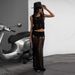 Women's Clothing Summer Fashion Sexy Hot Girl Solid Color Hollow Slit Knitted Skirt Suit Sleeveless Vest + Skirt_ecoleips.com