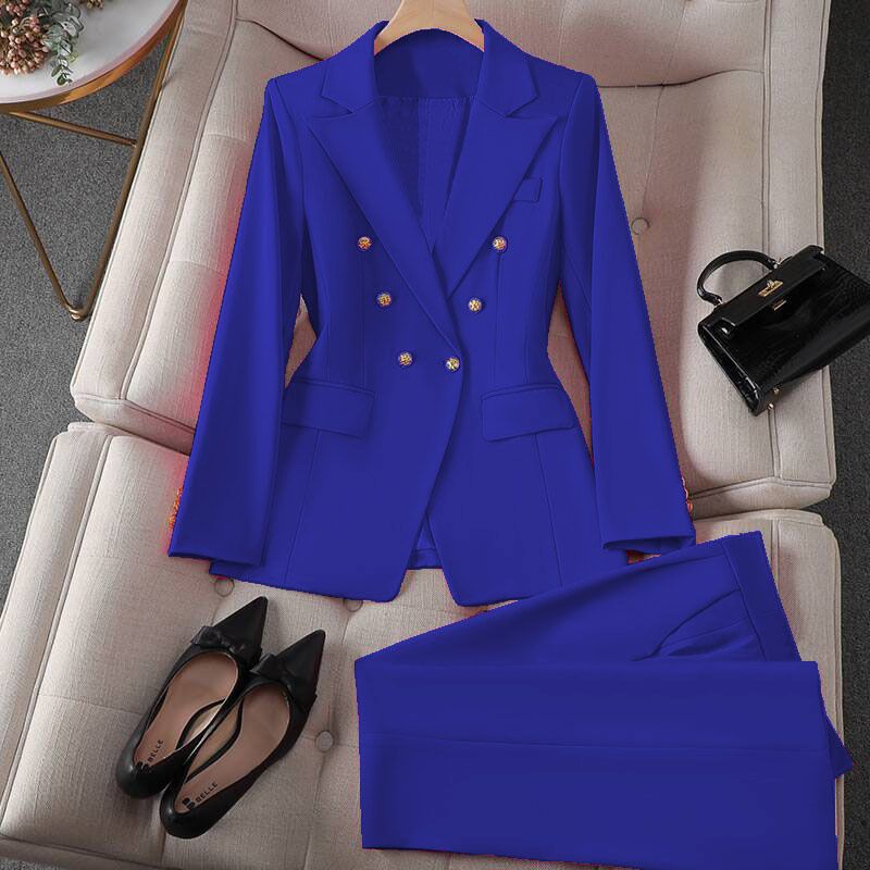 Women's Red Blazer Suit Set Spring Professional Office Wear Slim Fit Double Breasted Jacket Ith Pants For Petite & Regular Sizes_ecoleips.com