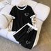 Women's Floral Print Heart Pattern Short Sleeve Shorts Set Loose Fit Casual Summer Outfit_ecoleips.com