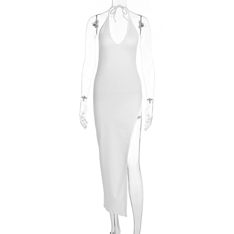Summer New Arrival Halter V Neck Dress Slimming Open Back With Side Slit Fashion Elegant Party Evening Dress_ecoleips.com