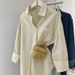 Women's Polo Collar Long Sleeve Shirt Korean Style Solid Color mid Length Sun Protection Loose Versatile Top for Spring/Autumn_ecoleips.com