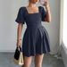 Women's Clothing High End Simple Style Pleated Square Collar Dress Women's Clothing Spring And Summer_ecoleips.com