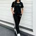 Summer Fashion Women's LA Logo Color Block round Neck Short Sleeve Loose Casual Wide Leg Pants Two Piece Set_ecoleips.com