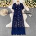 Elegant Lace Trimmed Lapel Dress Sophisticated Metal Buckle Autumn Perfect_ecoleips.com