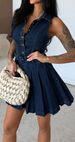 Women's Sleeveless Denim Dress Casual High Waist Button Skirt Dark Blue Light Blue White Summer Fashion_ecoleips.com
