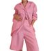 Women's Clothing Solid Color Casual Temperament Plus Size Two Piece Pants Set Long Sleeve Suit Collar New_ecoleips.com