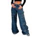 European And American Cross-border 2025 Vintage High-waisted Workwear Jeans For Women, Wide-leg, Floor-length,_ecoleips.com