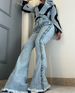 Women's Clothing Fashion High Waist Versatile Slim Fit Mopping Twist Elastic Denim Flared Pants_ecoleips.com
