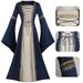 Medieval Collar Bell Sleeve Lace-Up Long Dress Performance Costume Gothic Retro Cosplay Outfit_ecoleips.com