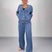 Women's Clothing Round Neck Splicing Cardigan Top Wide Leg Pants Casual Suit_ecoleips.com