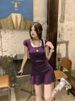 New Women Slim Temperament Purple Black Mini Dress Sexy Summer Knit Waist Skirt Spice Girls Dresses Bodycon Dress High Quality_ecoleips.com