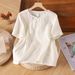 Short-Sleeved Shirt For Women, Embroidered Design; Loose Fit, Large Size; Artistic And Retro Style Made Of Cotton-Linen_ecoleips.com