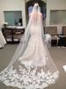 Women's Clothing Korean Style Bridal Wedding Veil Soft Tulle Lace Appliqué 3 Meter Long Train Exquisite White Off White_ecoleips.com