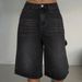 Women's Retro Distressed Washed Denim Shorts Straight Leg Loose Mid-Length Pants_ecoleips.com