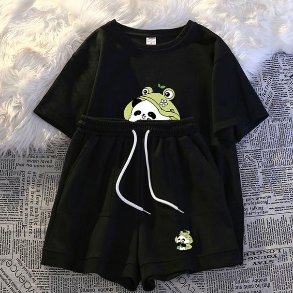 Women's Clothing Summer Sports Suit Casual Loose Fit Plus Size Short Sleeve Printed Two Piece Trendy Set_ecoleips.com